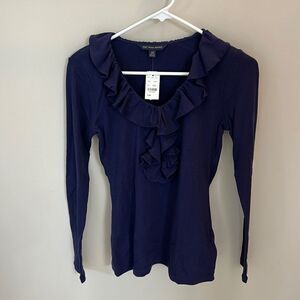 NWT “346” Brooks Brothers Navy Ruffle Cotton Top
